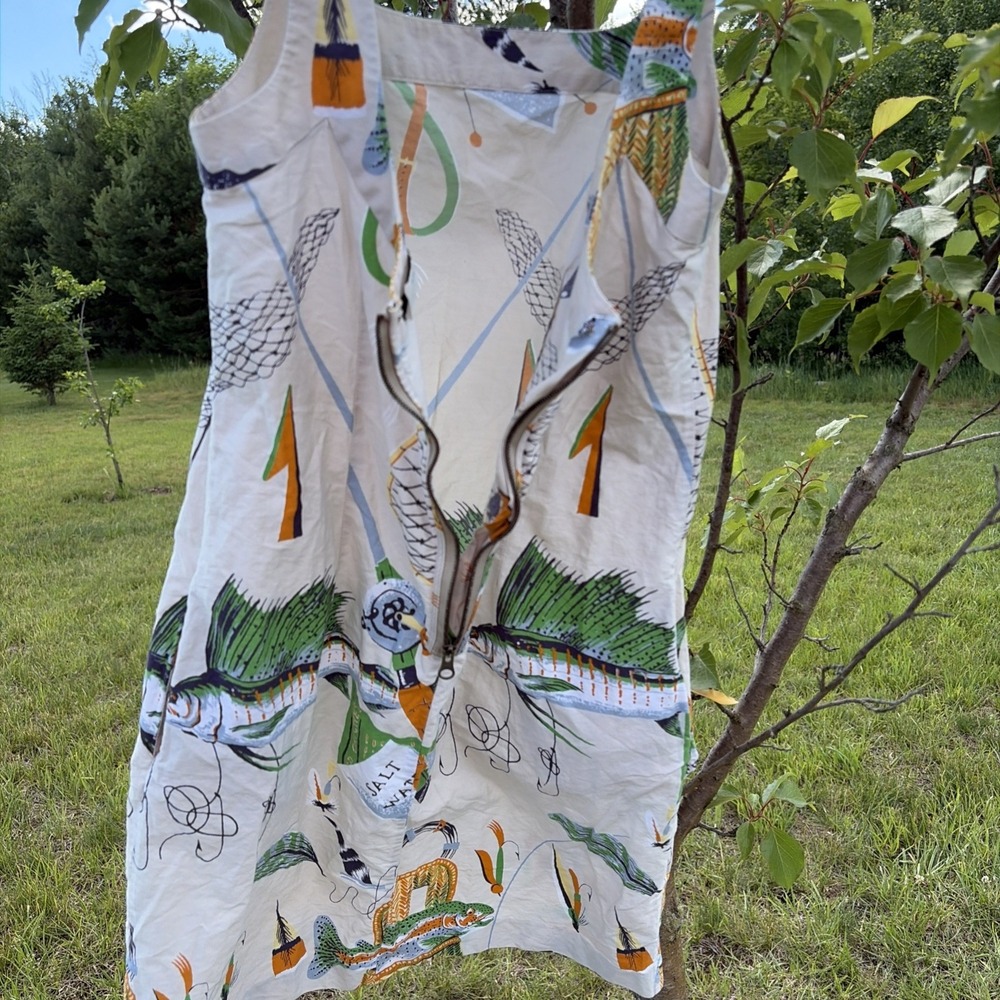 J.CREW Fishing Print Dress Size 4 Cotton Sundress Salt Water Fish Marlin Trout - Picture 12 of 16